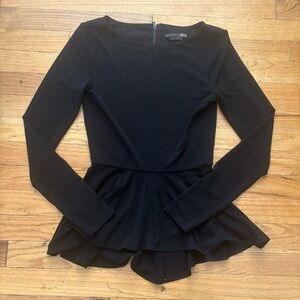 Alice + Olivia Black Long Sleeve Peplum Top Size XS